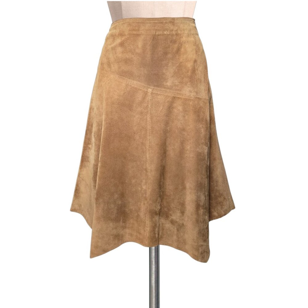 Stunning 100% Leather Suede PROVENCE D"AMOUR Boho Brown Skirt 6